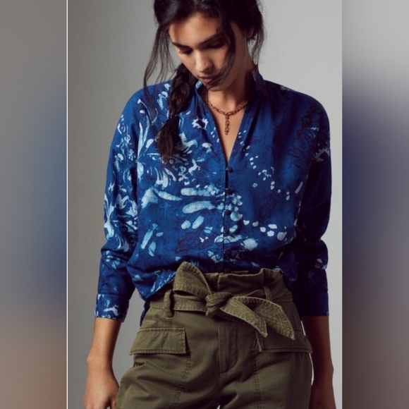 ANTHROPOLOGIE PILCRO THE TAVI RUFFLED BUTTON DOWN Size S Small - Picture 3 of 8